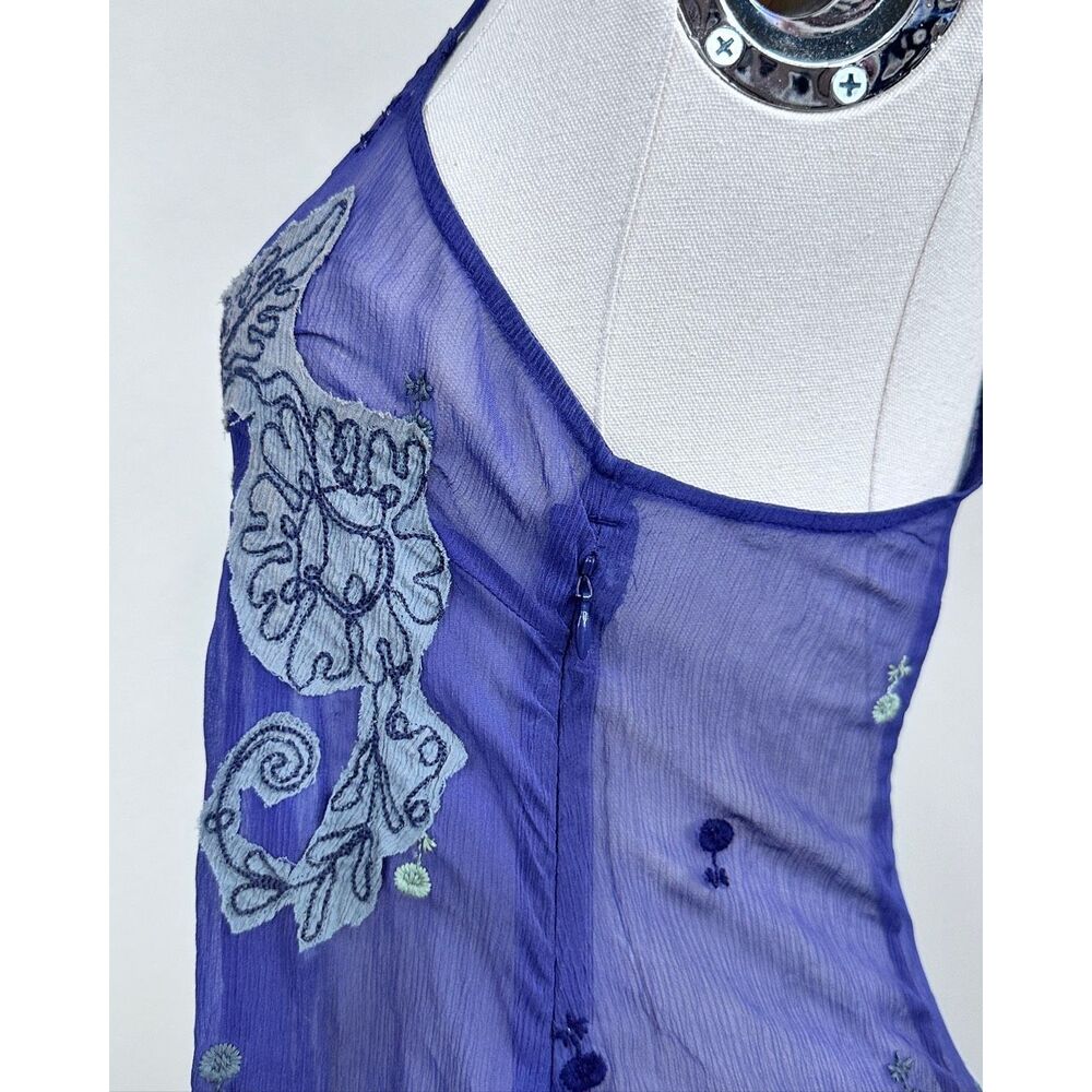 Free People Vintage Y2K Silk Embroidered Appliqué Cami Top 2 Boho Coquette Fairy - Picture 12 of 13